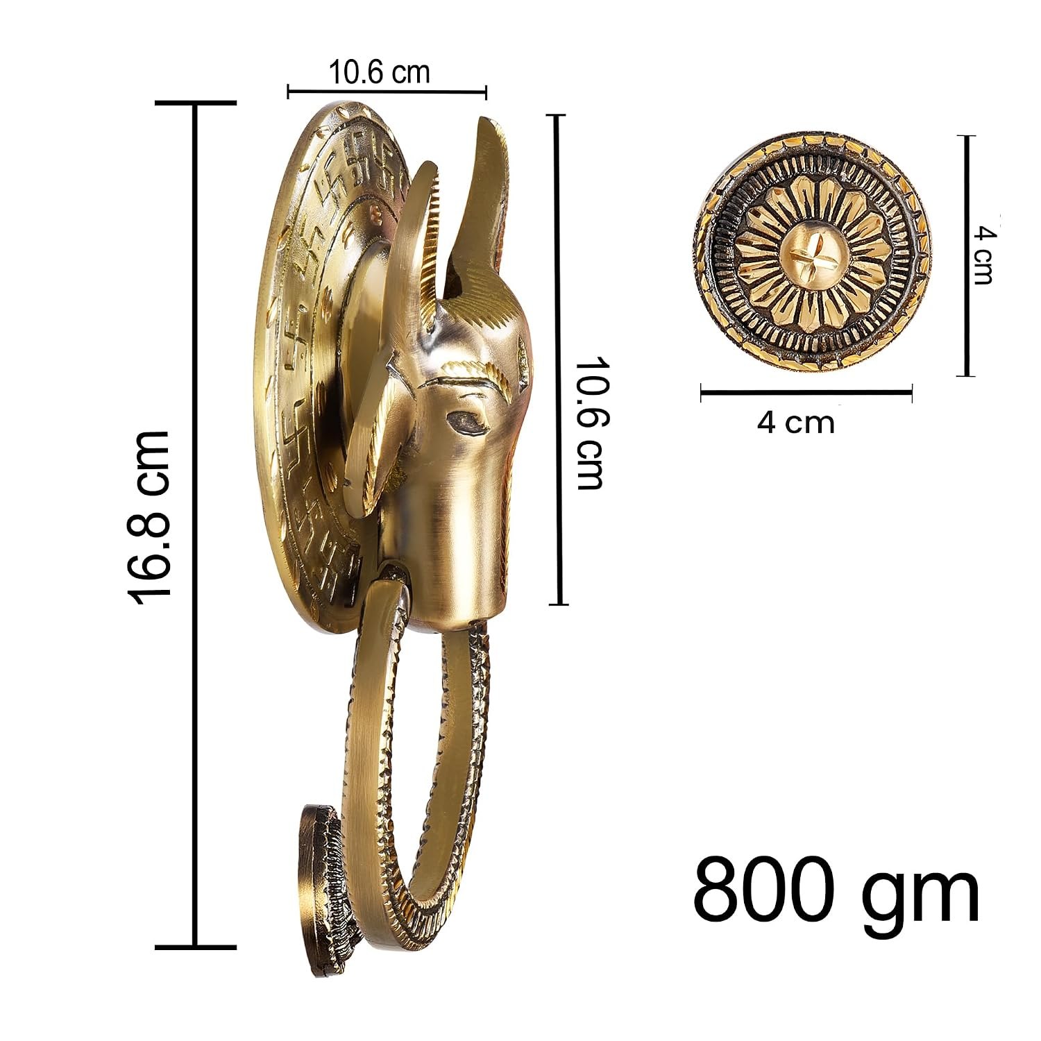 Nandi Majesty knocker shown with size measurements