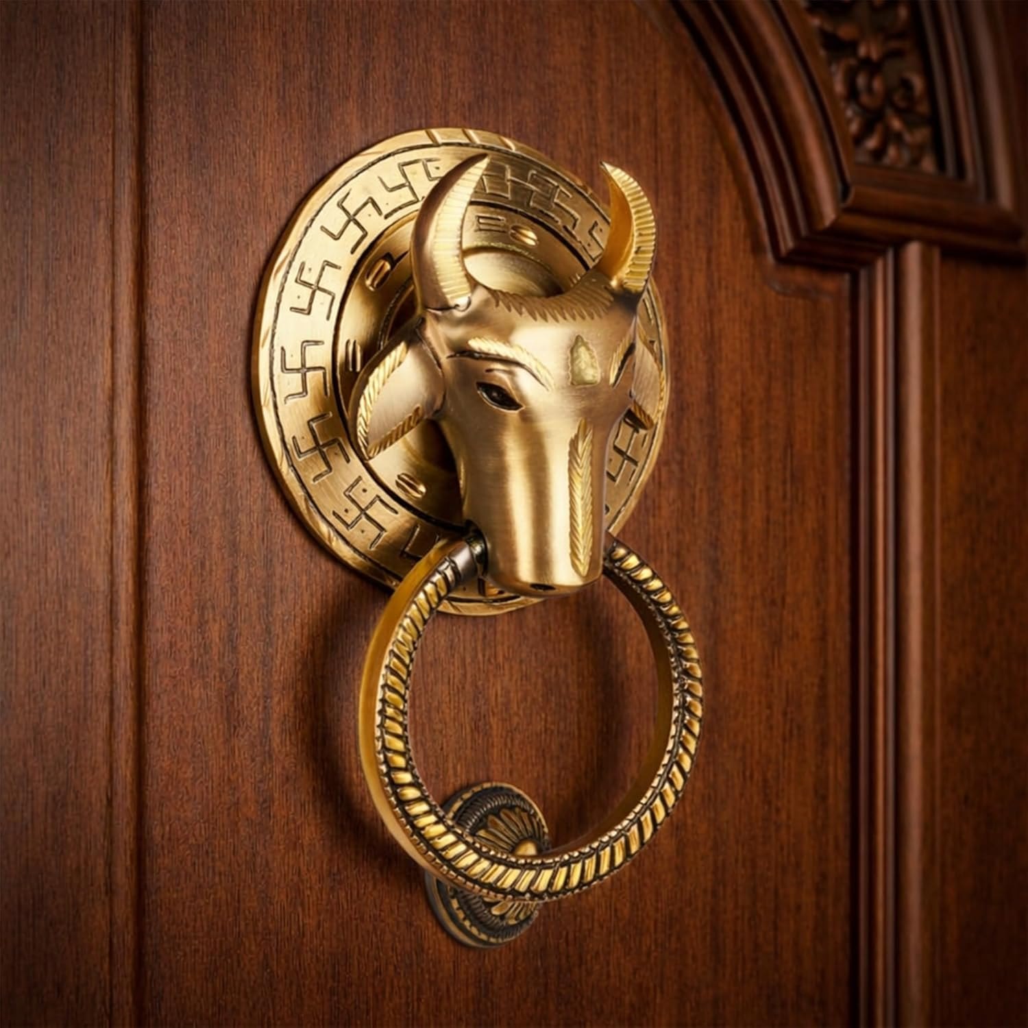 Nandi Majesty knocker mounted on a wooden door